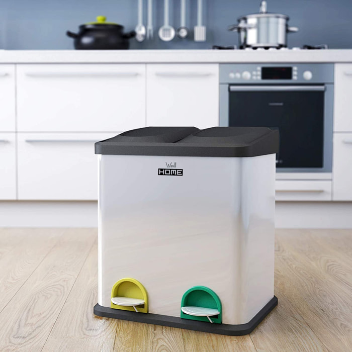 Cubo de reciclaje ecológico 30 litros de 2 compartimentos, reciclaje de basura / cubos de reciclaje, gran capacidad, para papel, vidrio y plástico, id