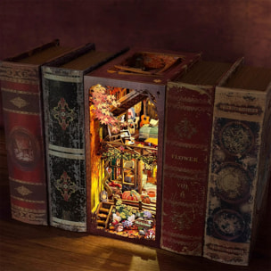 Cabaña Crepuscular. Book Nook de madera, diseño 3D realista con gran detalle, cubierta y luces led.