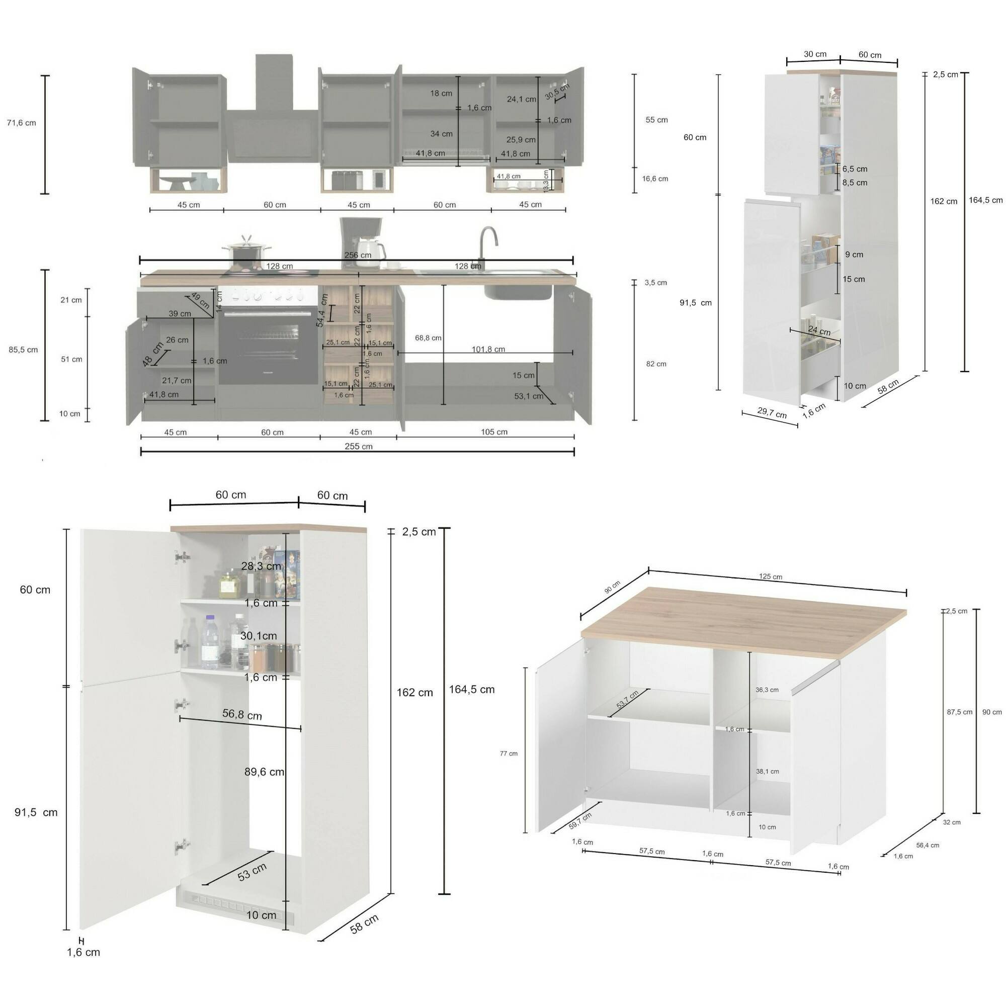 Cucina completa Danderso, Set da cucina modulabile, Cucina componibile con più elementi, 100% Made in Italy, Antracite e Rovere