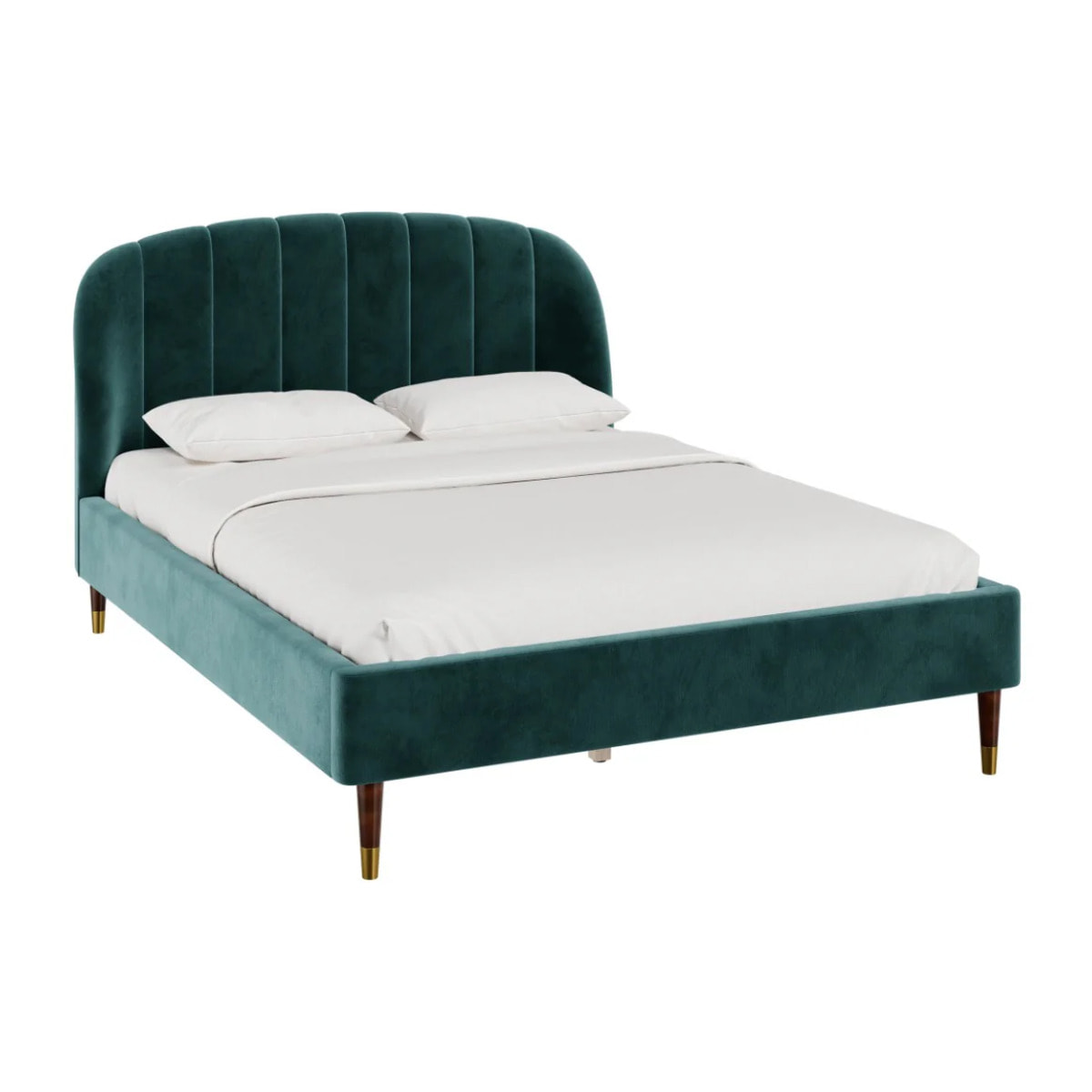 Lit double 140x190 cm en velours vert et pieds doré - Gala