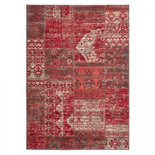 Tapis Ladi aux motifs patchwork rouge et beige