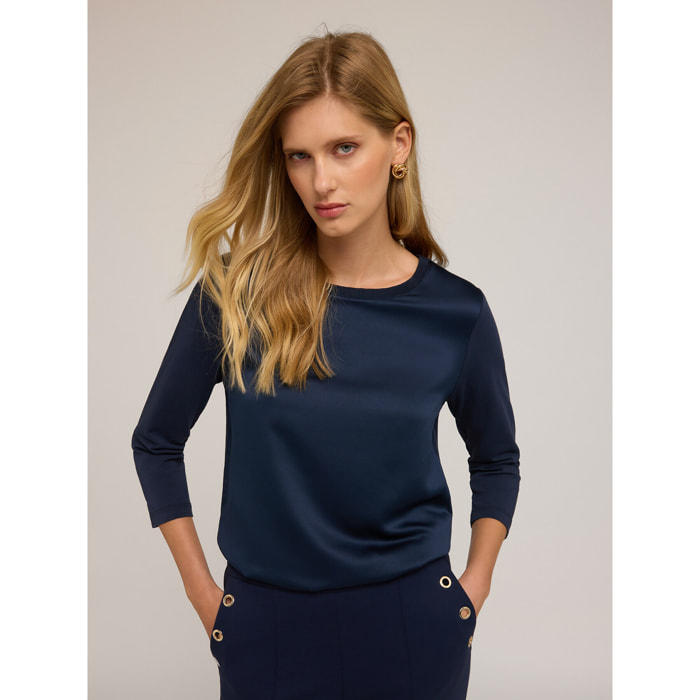 Motivi - T-shirt basic bimaterica - Blu