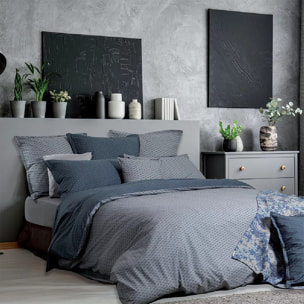 Housse de couette percale de coton imprimé bleu gris Osaka givre
