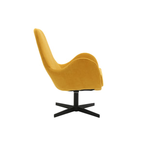 Fauteuil pivotant design en tissu effet velours jaune moutarde et métal noir ANDY