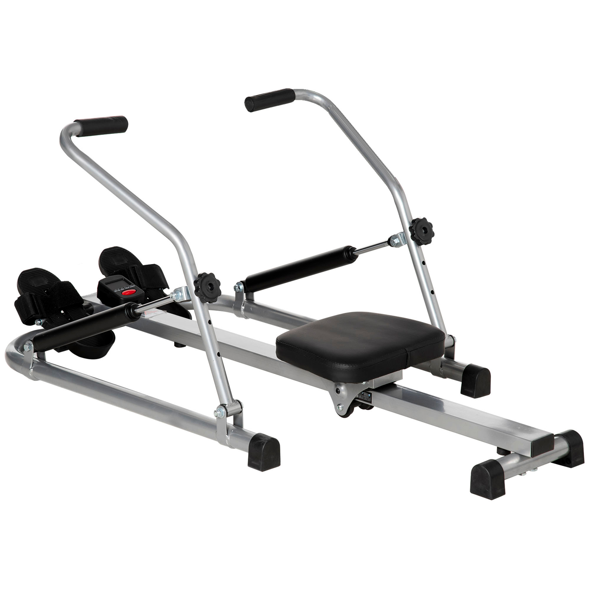 Máquina de Remo Hidráulico Plegable con 4 Niveles de Resistencia Monitor Digital y Pedal Antideslizante para Fitness en Casa Acero 129x70x70 cm Negro y Plata