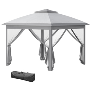 Carpa Plegable 3,3x3,3 m Pop-up, Cenador de Jardín con Altura Ajustable 3 Niveles, Doble Techo, 4 Mosquiteras Extraíbles y Bolsa Transporte, Impermeable, Anti-UV para Exterior, Gris