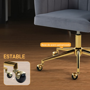 Silla de Oficina con Ruedas, Silla de Escritorio de Terciopelo con Respaldo Acolchado con Costuras, Asiento Ancho, Altura Ajustable, Espuma de Alta Resiliencia, para Casa, Oficina, Gris