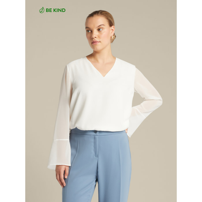 Elena Mirò - Blusa elegante con puños de pétalo - Blanco