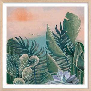 Affiche illustration jardin succulentes et cie Affiche + cadre en bois - Chêne