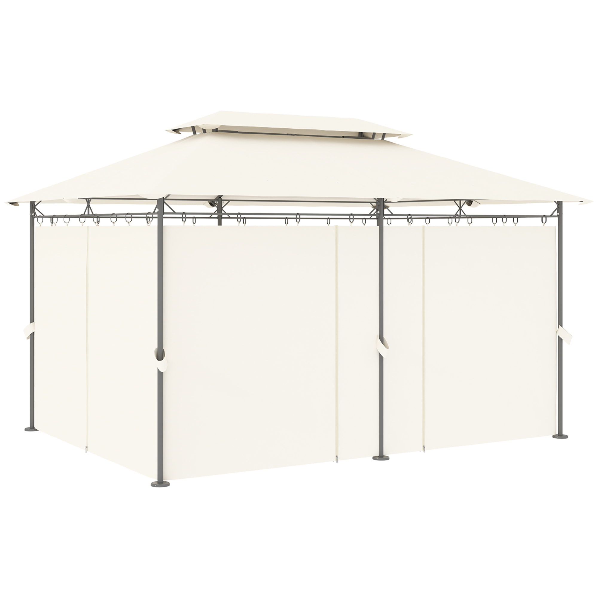 Tonnelle barnum 3 x 4 m 6 rideaux amovibles double toit métal époxy polyester crème