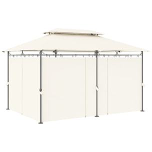 Tonnelle barnum 3 x 4 m 6 rideaux amovibles double toit métal époxy polyester crème