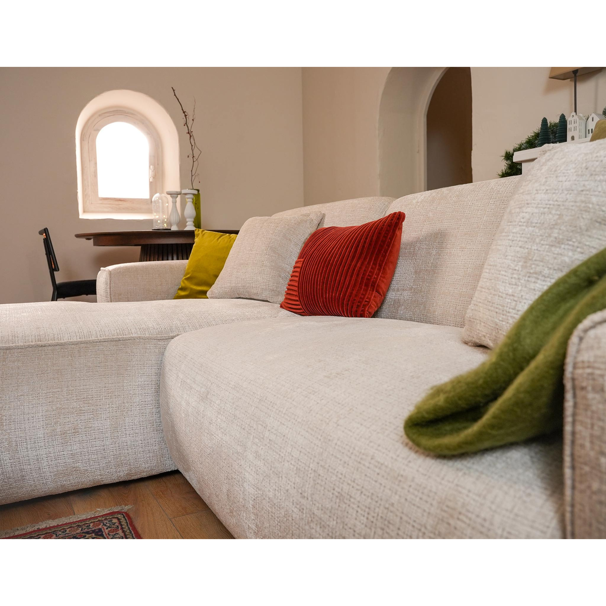 Lison - Canapé d'angle gauche 4 places en velours texturé - Beige