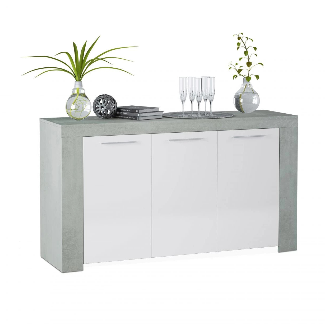 Aparador Dara Blanco Artik (Blanco Mate) - Gris Cemento