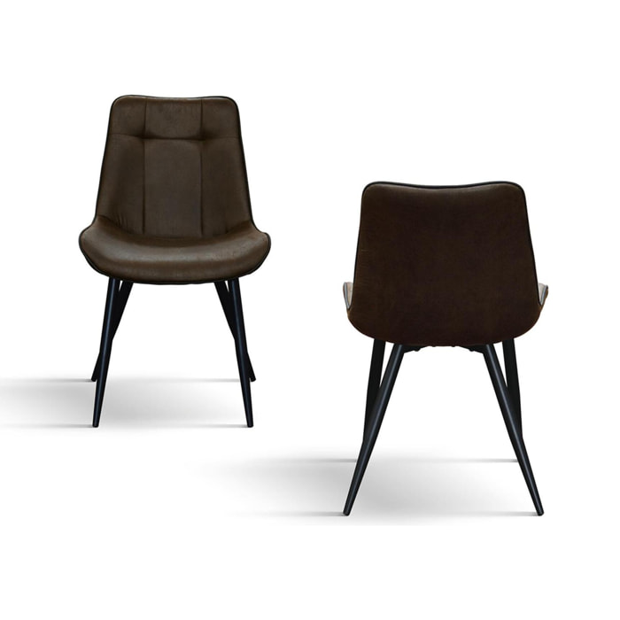 Set di 4 sedie BRUXELLES in ecopelle castagna e gambe in metallo nero