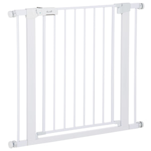 Barrera de Seguridad de Perros Extensible para Escaleras y Puertas 75-96 cm con 2 Extensiones de 7 cm Cierre Automático y Marco de Acero Altura 76 cm Blanco