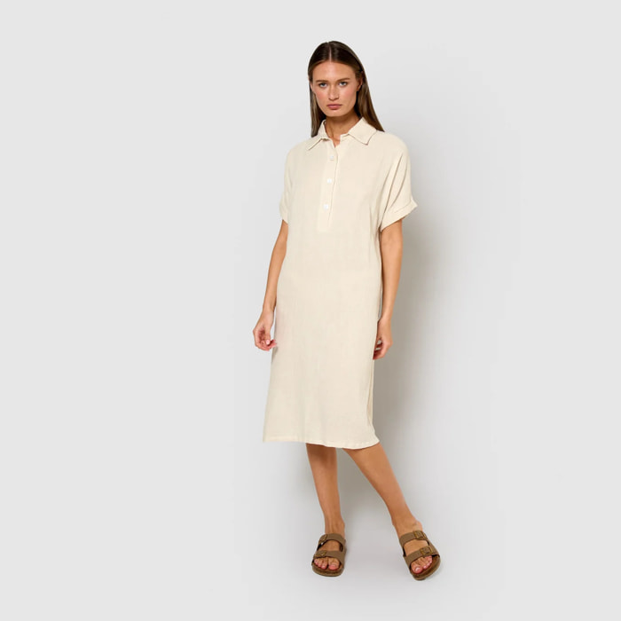 Vestido midi manga fluida muselina blanco