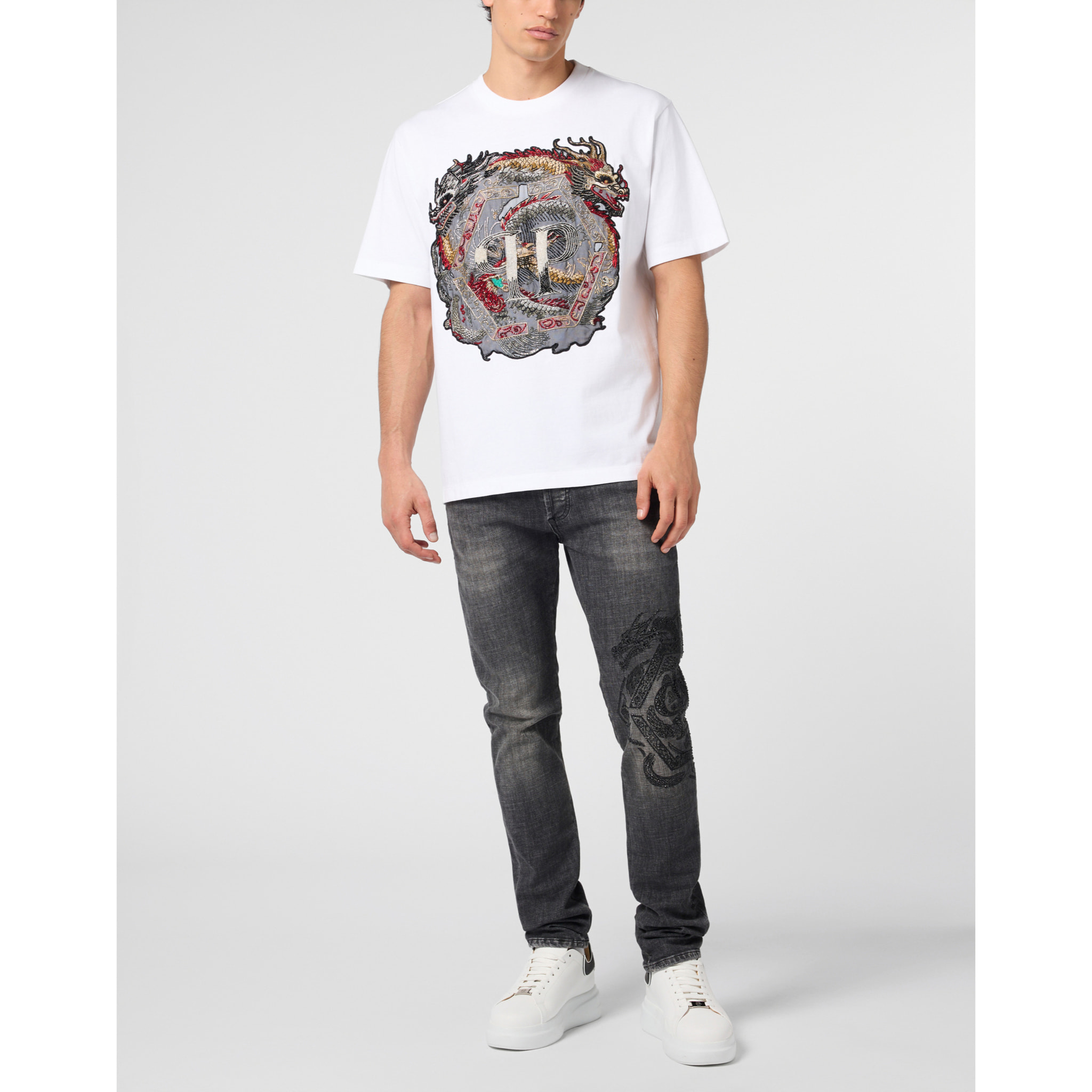PHILIPP PLEIN Round Neck T-Shirt Dragon