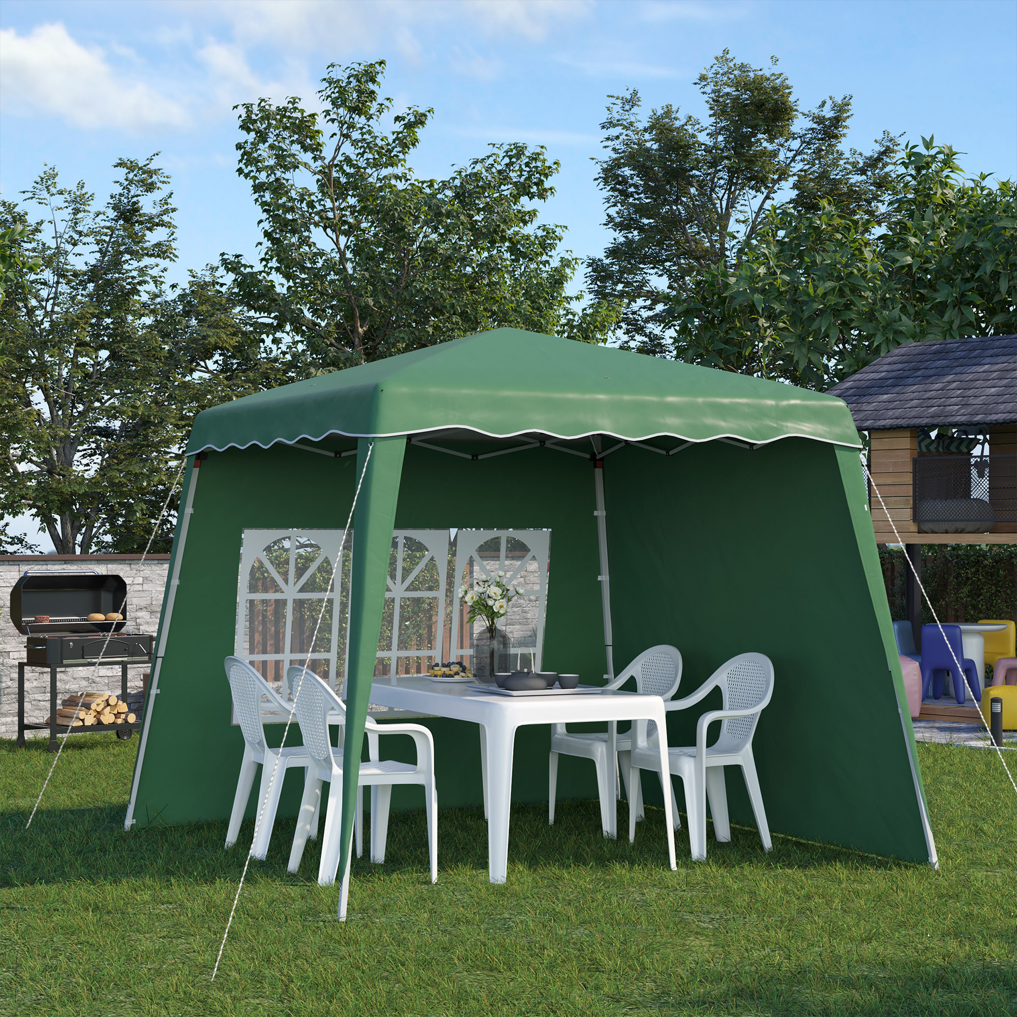 Carpa Plegable con 2 Paredes Laterales 2,89x2,89 m Cenador Pabellón de Jardín con Altura Ajustable y Bolsa de Transporte Protección UV50+ para Exterior Patio Verde