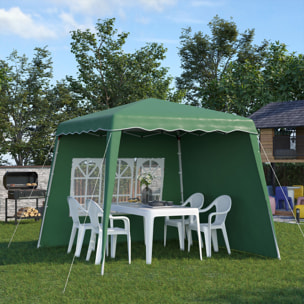 Carpa Plegable con 2 Paredes Laterales 2,89x2,89 m Cenador Pabellón de Jardín con Altura Ajustable y Bolsa de Transporte Protección UV50+ para Exterior Patio Verde