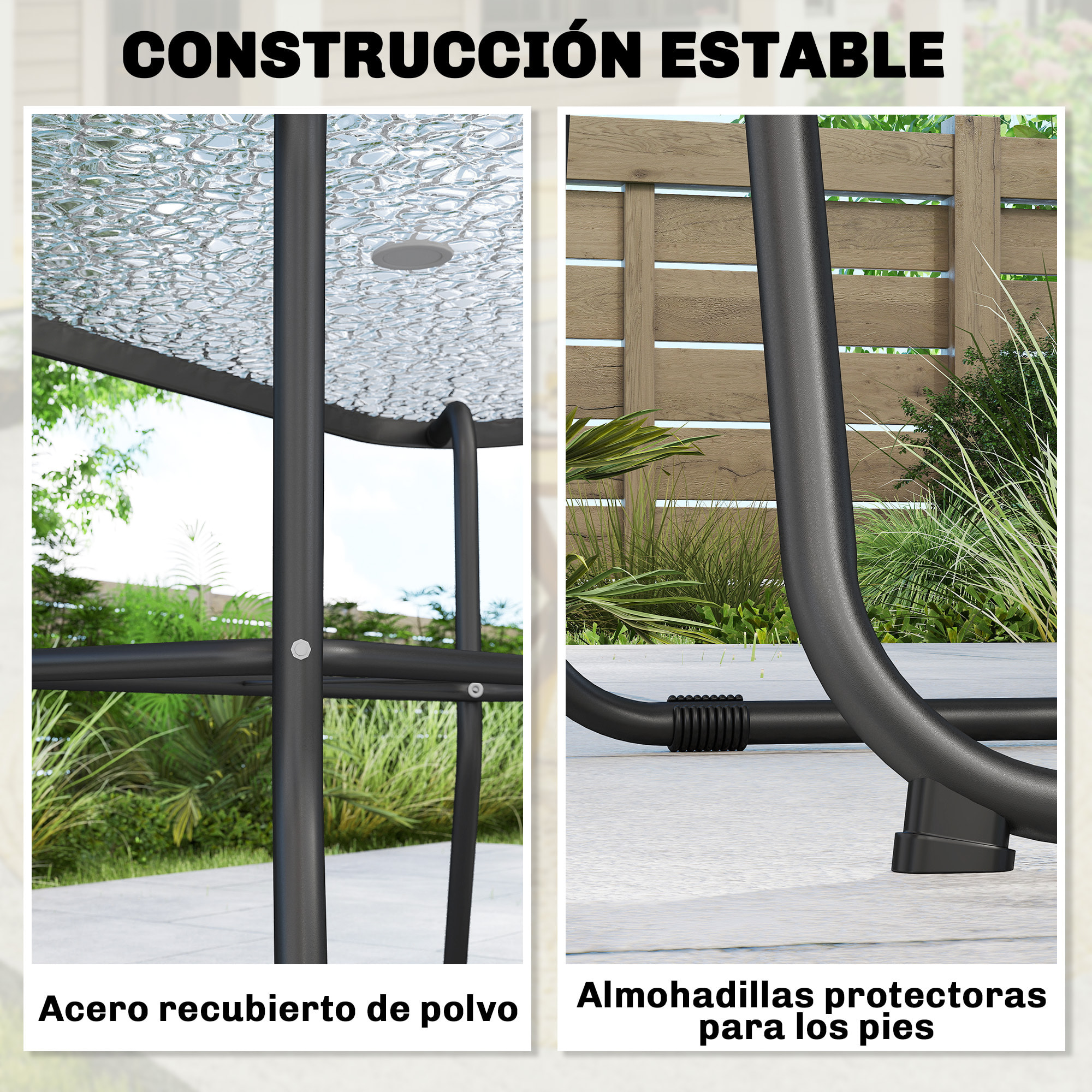 Conjunto de Mesa y Sillas Jardín de 8 Piezas, Muebles de Jardín Exterior con Sombrilla, 6 Sillas Plegables, Mesa de Vidrio Templado, para Terraza, Patio, Gris