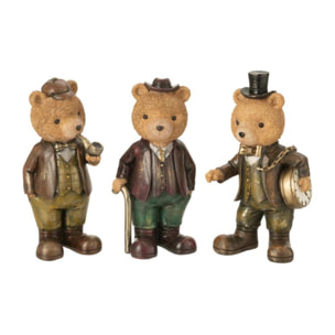 J-Line figurine ours Assis Pipe + Horloge - pierre - mix - 3 pcs
