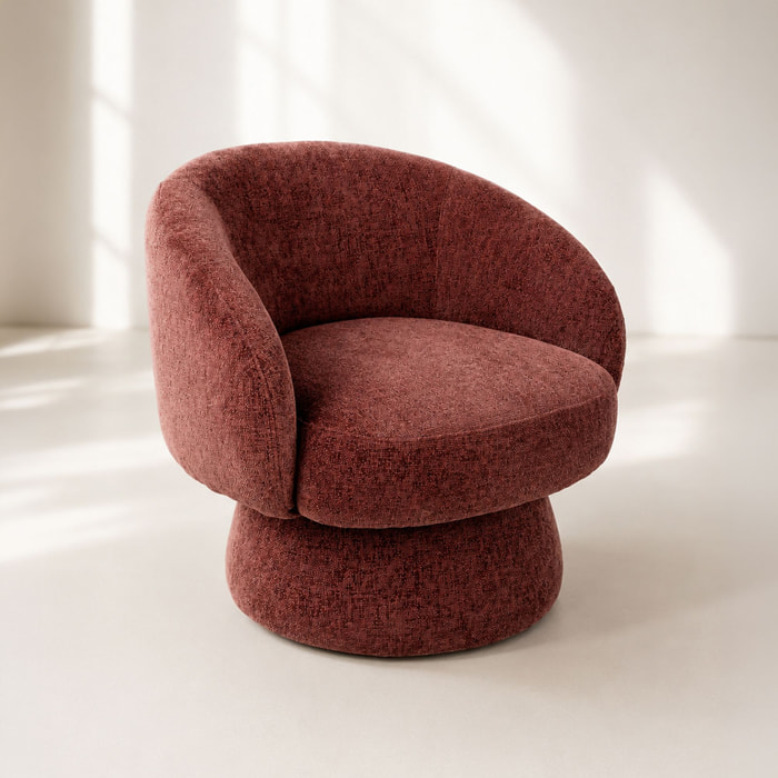 Fauteuil pivotant en tissu chenille cherry PALOMA