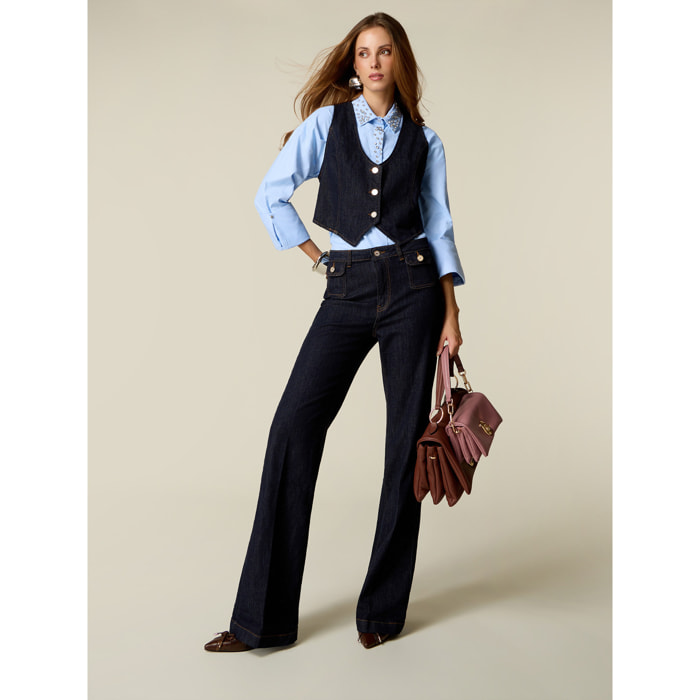 Oltre - Jeans acampanados con bolsillos de solapa - Azul