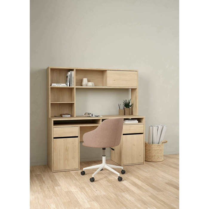 Scrivania Ambrenti, Scrittoio multiuso, Tavolo per ufficio porta PC, Piano di lavoro, 149x48 h156 cm, Rovere