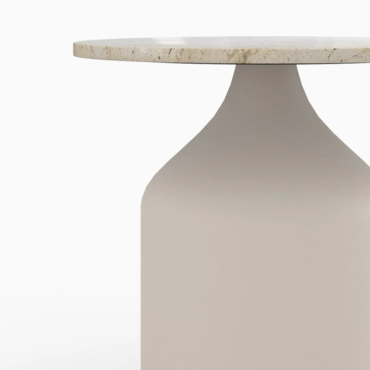 Table d'appoint ronde en travertin et métal beige D45 cm - Louison