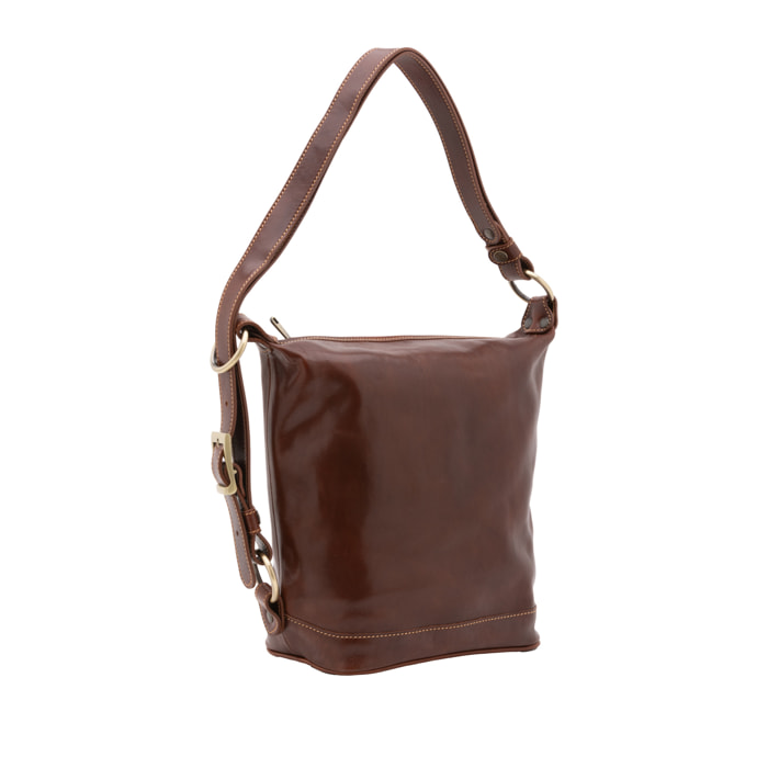 Borsa a secchiello  da donna In Vera pelle Made in Italy 34x33x15 cm