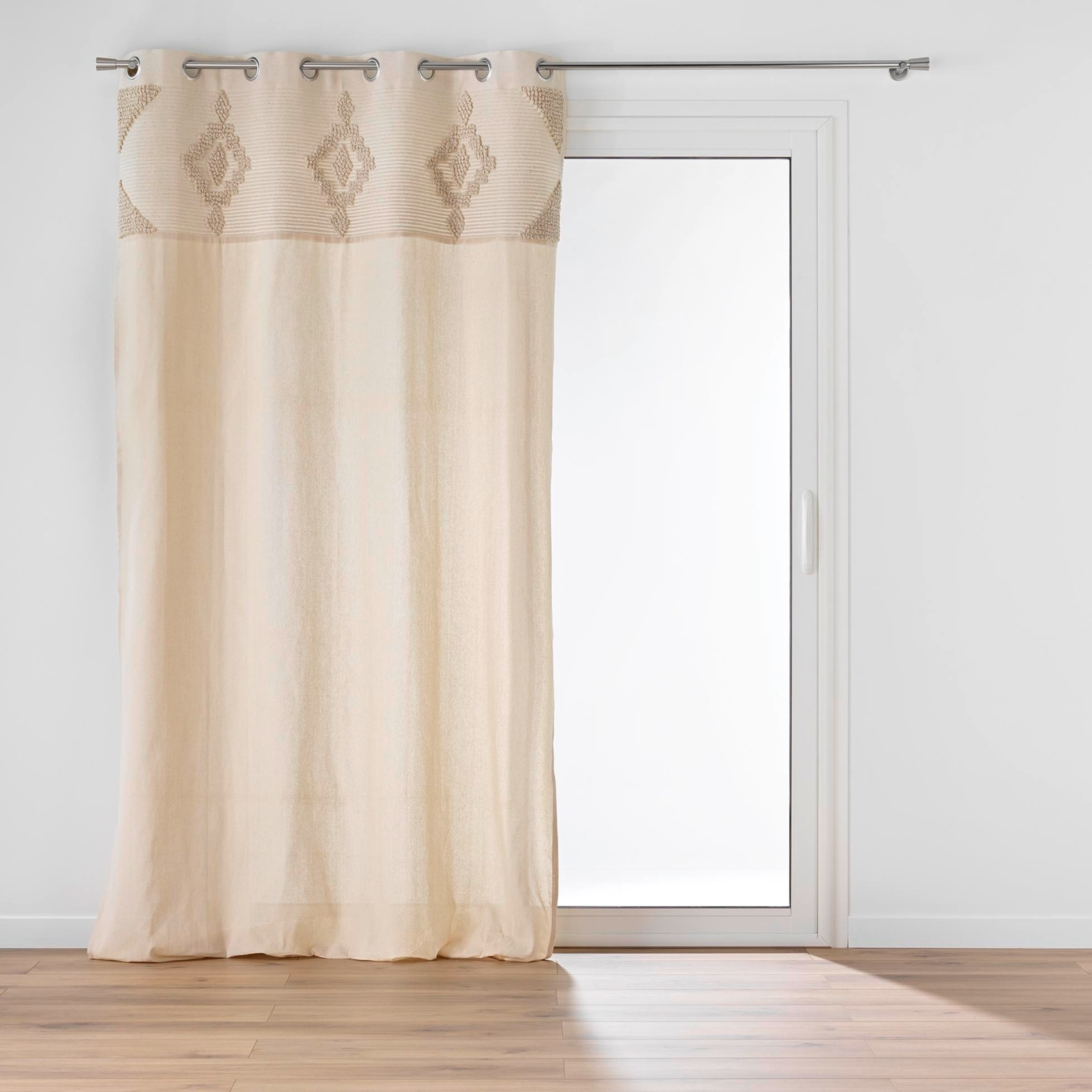 Rideau à œillets en poly-coton avec bande décorative - Naturel