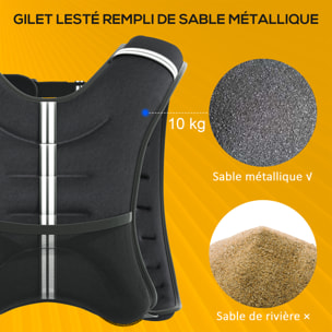 Gilet lesté 10 Kg - veste lestée de sport fitness - poche de rangement intégrée - Oxford noir