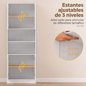 Alacena de Cocina Alta, Mueble Auxiliar de Cocina con 4 Puertas con Bisagras de Cierre Suave, Estantes Ajustables, 2 Compartimentos Abiertos, para Comedor, Salón, 60x30x170 cm, Blanco