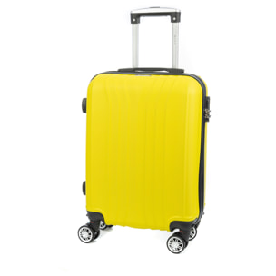 Maleta de cabina en material ligero de ABS de alta resistencia. Cerradura numérica, 4 ruedas dobles extraíbles y giratorias 360°. 57x38x20 cm.