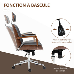 Chaise de bureau manager réglable design bois effet noyer synthétique noir