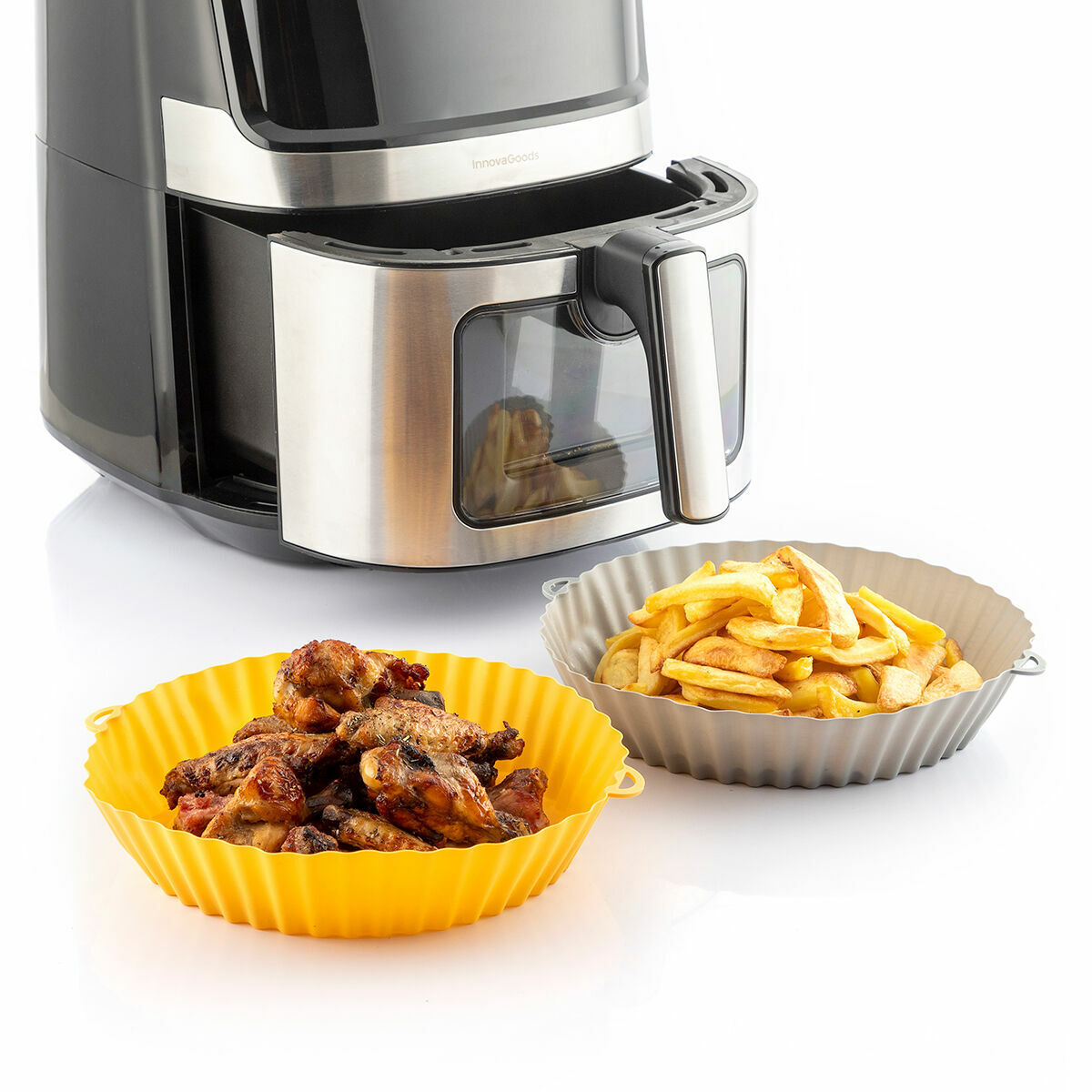 Pack de 4 paniers en silicone avec poignées pour friteuse à air et 2 pinceaux InnovaGoods
