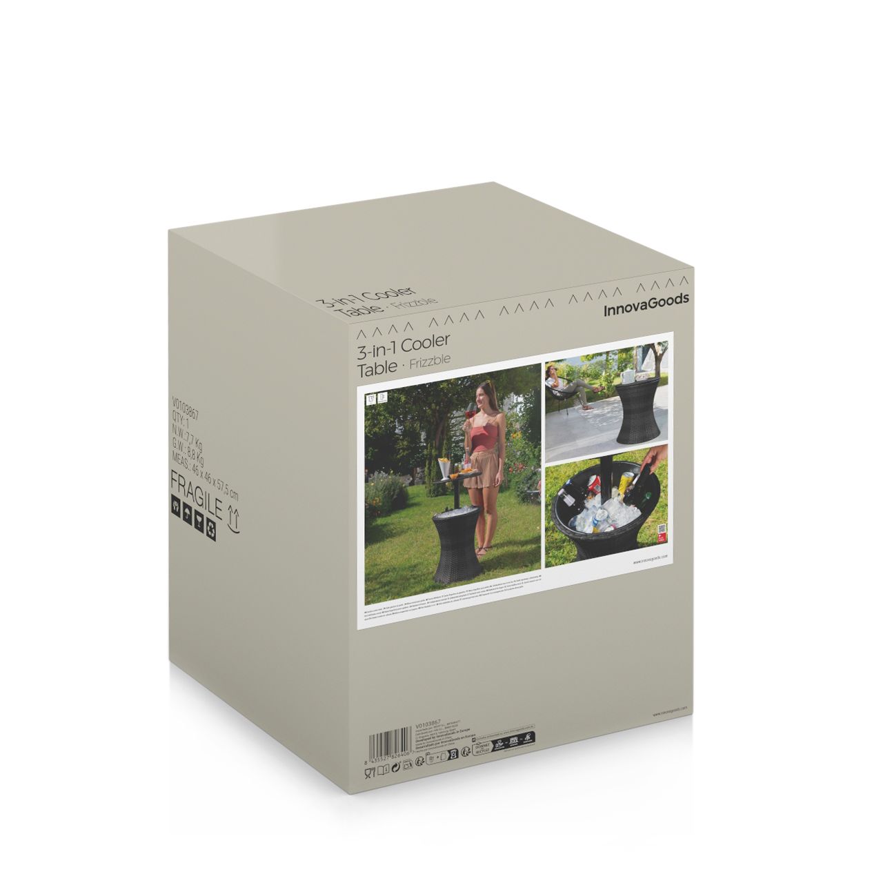Tavolo frigo 3 in 1 - nero - 44,5 x 44,5 x 56,5 cm