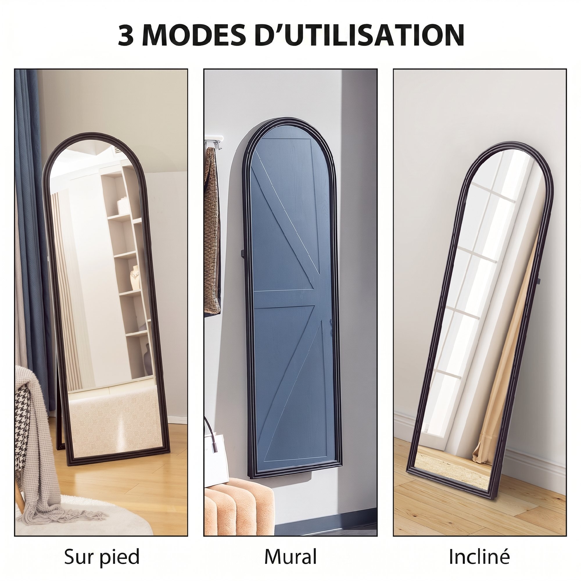 Miroir sur pied et mural pleine longueur 53 x 162 cm cadre pied effet bois
