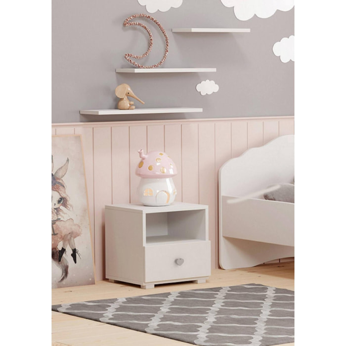 Comodino moderno per camera da letto, Tavolino da notte con 1 cassetto e pomello, cm 40x38h41, colore Bianco e Grigio