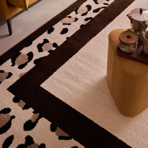 LEOVAH - Tapis de salon marron à motif léopard