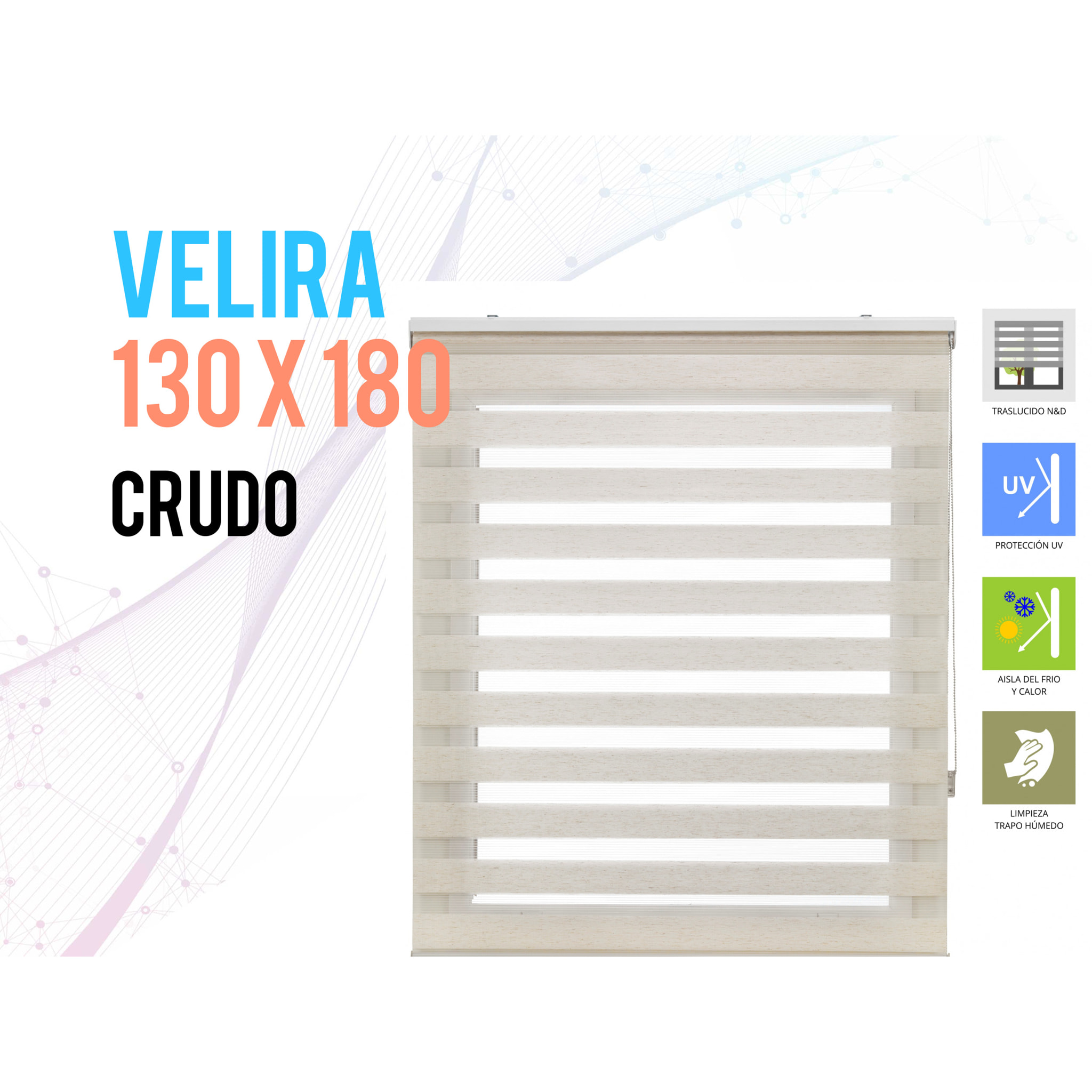Estor noche y Día bicolor con tejido doble y cadena manual VELIRA CRUDO PURLINE  W