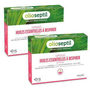 OLIOSEPTIL - Capsules Huiles Essentielles à Respirer - Association de menthol et d'huiles essentielles - Aide à Dégager le Nez & le Sinus - Assainit le Système Respiratoire - Lot de 2 produits