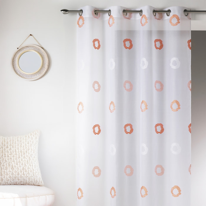Voilage en Etamine Légère à Imprimés 'Cercle' - Orange corail