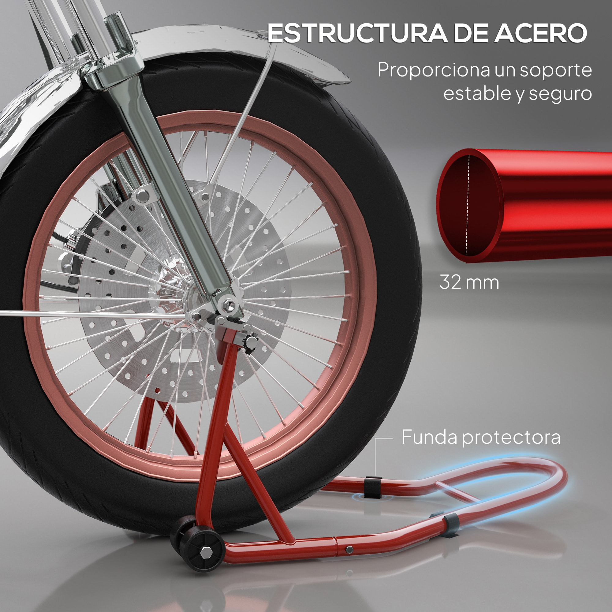 Caballete de Moto Soporte Delantero Universal de Acero para Rueda de 10" 17" 18" Carga 200 kg con Horquillas en U y L Ajustables, Ruedas y Almohadillas Antideslizantes para Reparación en Garaje