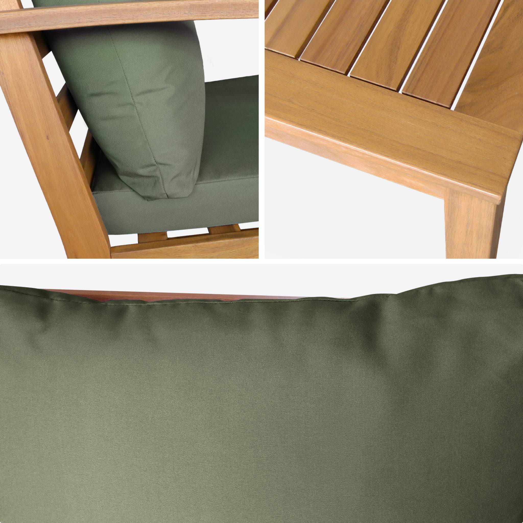 Salon de jardin USHUAIA 5 places kaki en bois d'acacia. un canapé. une table. deux fauteuils