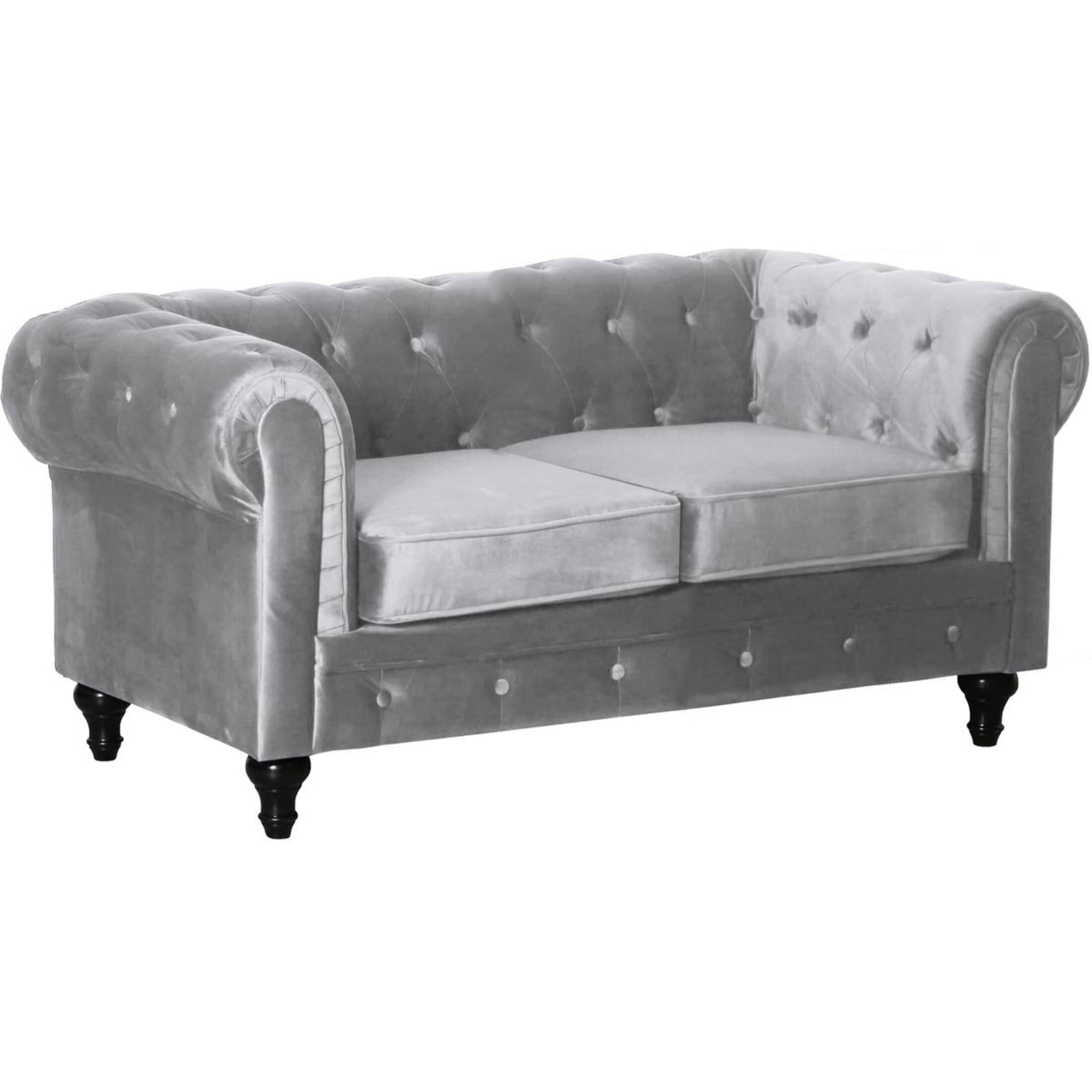 Canapé fixe Chesterfield Velours "Aliza" - 157 x 82 x 70 cm - 2 places - Gris
