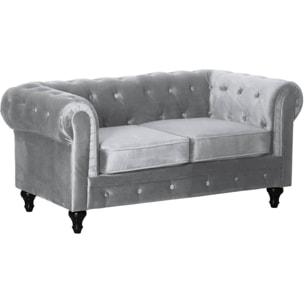 Canapé fixe Chesterfield Velours "Aliza" - 157 x 82 x 70 cm - 2 places - Gris