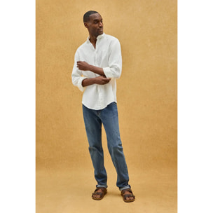 Camicia bianca in lino regular fit con toppa Polo Club