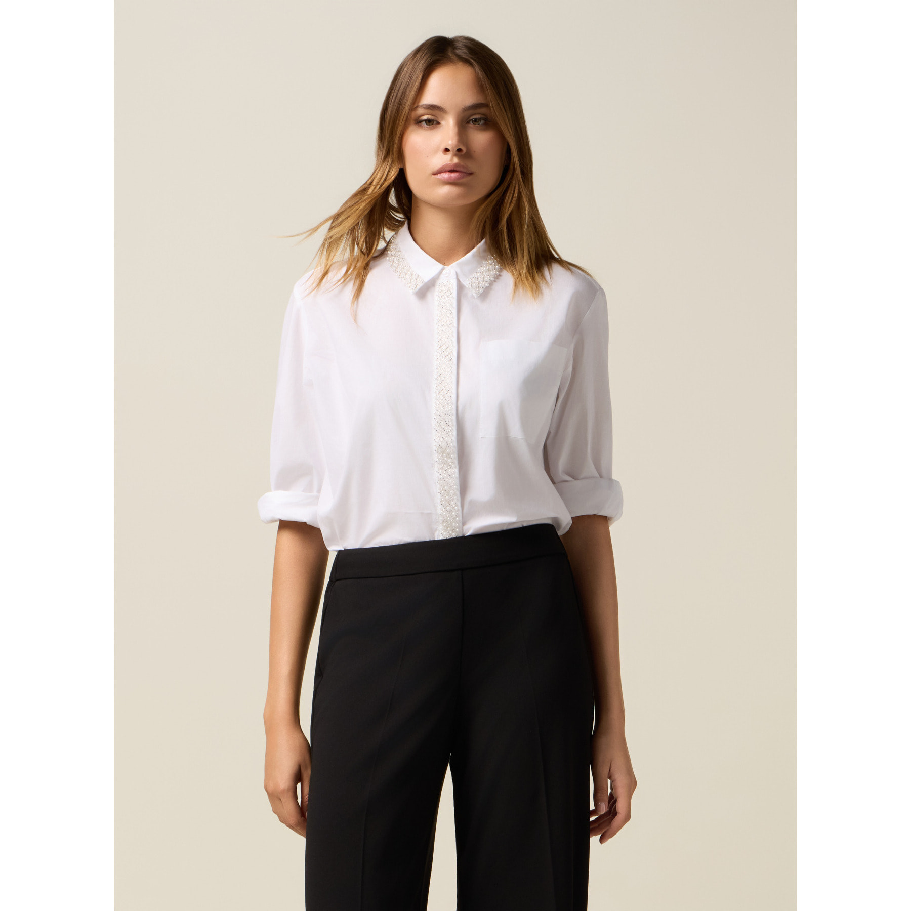 Oltre - Camicia con ricamo in perline - Bianco