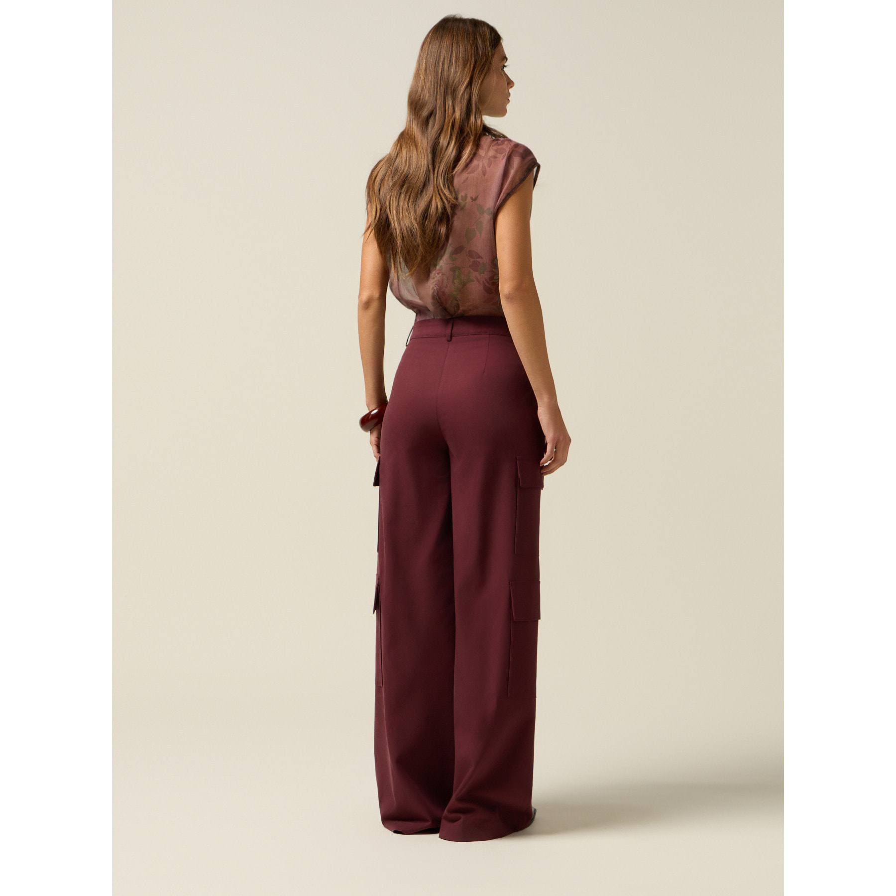 Oltre - Pantalones cargo mezcla de viscosa - Burgundy